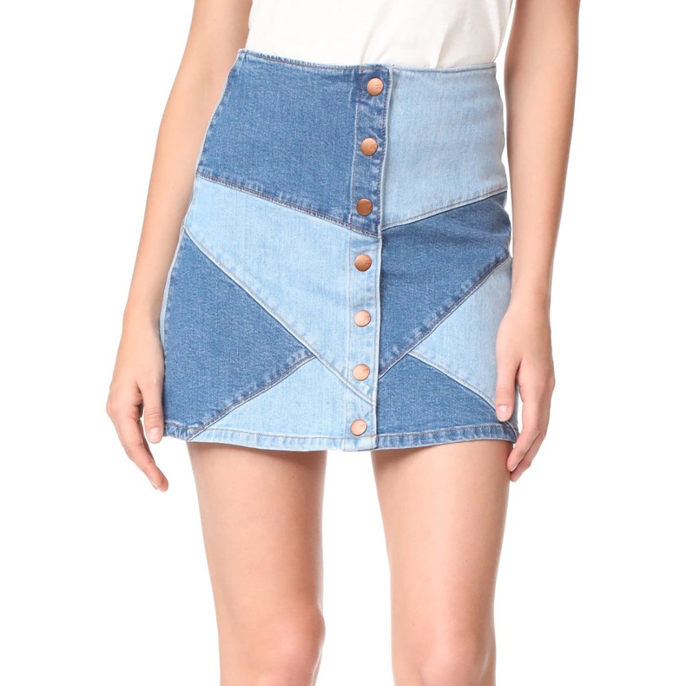 Madewell Denim Pieced Patchwork Mini Skirt Size 24